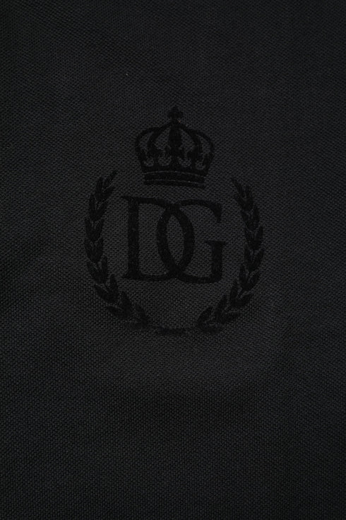 Dolce & Gabbana Black Cotton DG Logo Collared Polo T-shirt
